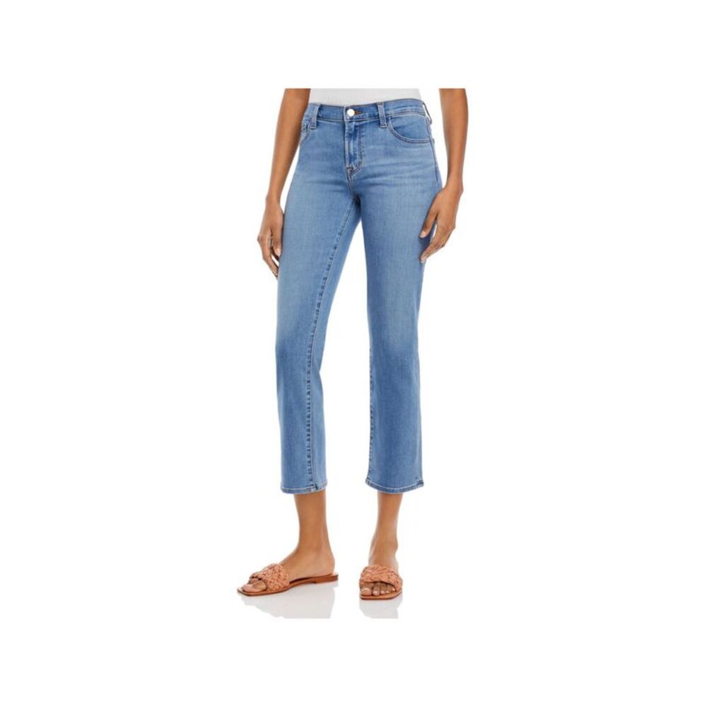 J BRAND Womens Light Blue Stretch Zippered Cropped Straight leg Jeans 28 Waist